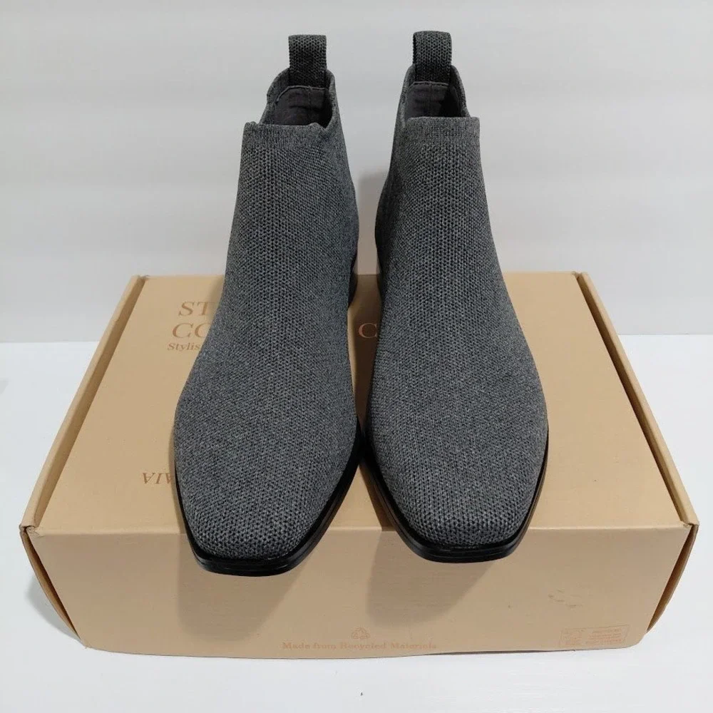 Vivaia Grey Knit Square Toe Chelsea Ankle Boot Women 39 Sustainable Eco Friendly